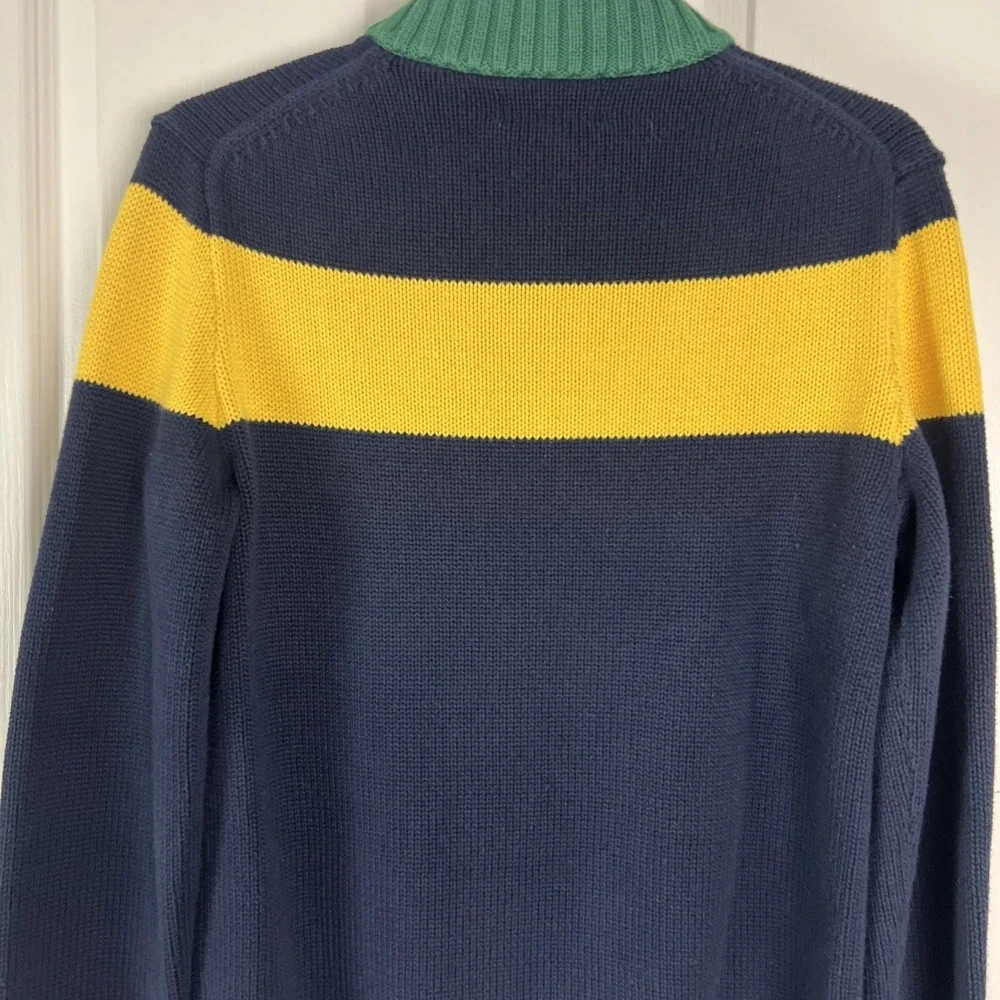 Polo Ralph Lauren Quarter Zip Sweater Boys XL Navy Yellow‎ Green Striped A33